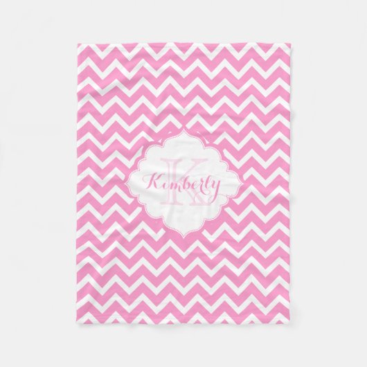 Monogramm Rosa und Weiß Zickzack-Chevron Fleecedecke (Vorderseite)