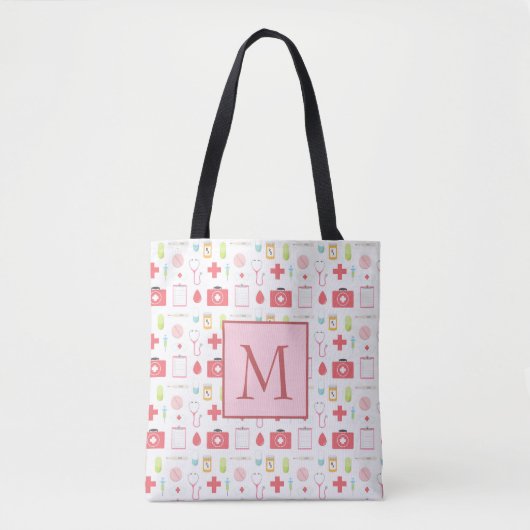 Monogramm-rosa und weiße Krankenschwester Tasche (Vorderseite)