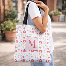 Monogramm-rosa und weiße Krankenschwester Tasche