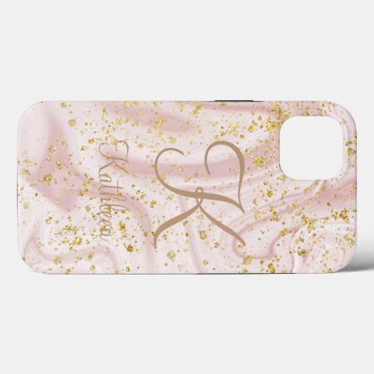 Monogramm Rosa und Weißmarmor Swirl Gold Glitzer Case-Mate iPhone Hülle (Rückseite (Horizontal))