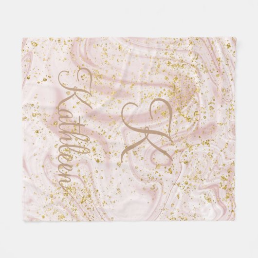 Monogramm Rosa und Weißmarmor Swirl Gold Glitzer Fleecedecke (Vorderseite (Horizontal))