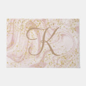 Monogramm Rosa und Weißmarmor Swirl Gold Glitzer Fußmatte (Vorderseite)