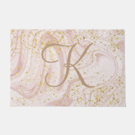 Monogramm Rosa und Weißmarmor Swirl Gold Glitzer Fußmatte