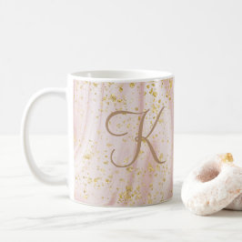 Monogramm Rosa und Weißmarmor Swirl Gold Glitzer Kaffeetasse