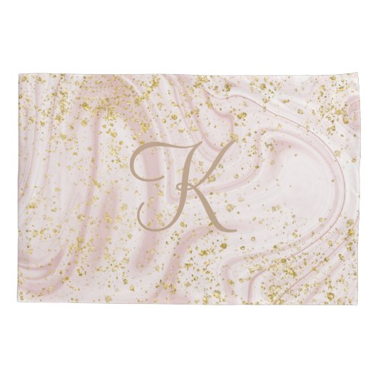 Monogramm Rosa und Weißmarmor Swirl Gold Glitzer Kissenbezug (Rückseite)