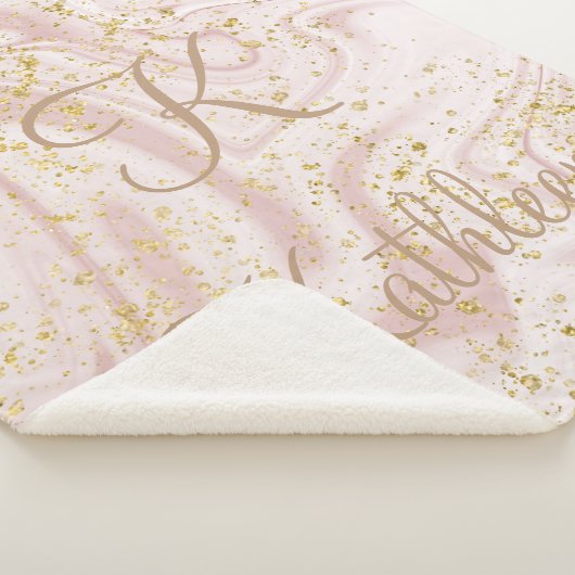 Monogramm Rosa und Weißmarmor Swirl Gold Glitzer Sherpadecke (3/4)