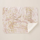 Monogramm Rosa und Weißmarmor Swirl Gold Glitzer Sherpadecke (Vorderseite (Horizontal))