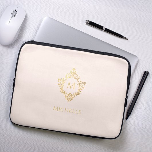 Monogramm Rosa Vintage Verzierte Imitat Gold Wappe Laptopschutzhülle