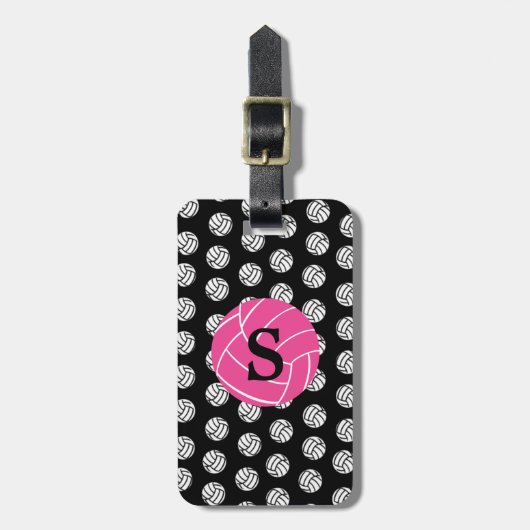 Monogramm-rosa Volleyball-Gepäckanhänger Gepäckanhänger (Vorderseite vertikal)