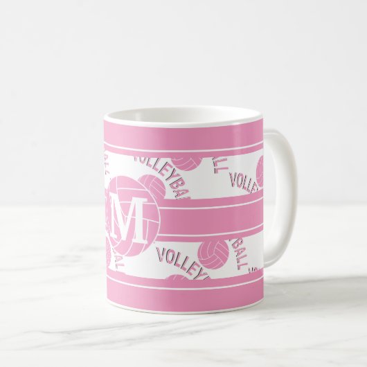 Monogramm-rosa Volleyball Kaffeetasse (VorderseiteRechts)