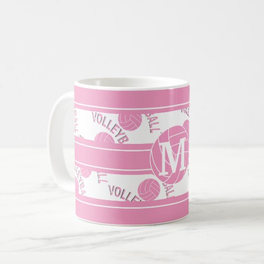 Monogramm-rosa Volleyball Kaffeetasse (Vorderseite Links)