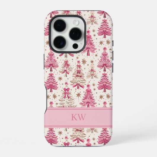 Monogramm Rosa Weihnachtsbaum-Handyhülle iPhone Hülle (Rückseite)