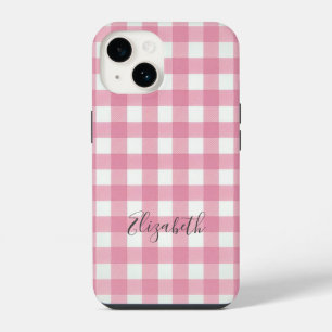 Monogramm Rosa Weiß Gingham Büffel Karo Kariert iPhone 14 Hülle