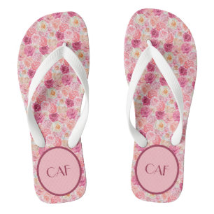 Monogramm Rosa Weiß Magenta Blumen Elegant Boho Badesandalen