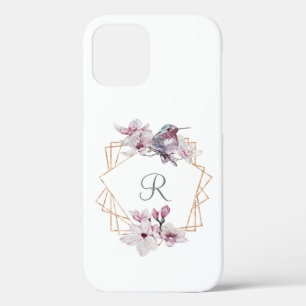Monogramm Rosa Weiße Magnolien Vogel Gold Rahmen Case-Mate iPhone Hülle