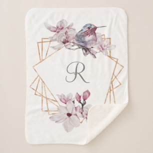 Monogramm Rosa Weiße Magnolien Vogel Gold Rahmen Sherpadecke