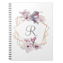 Monogramm Rosa Weiße Magnolien Vogel Goldrahmen
