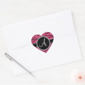 Monogramm rosa Zebrastreifen-Glitzer Herz-Aufkleber (Umschlag)