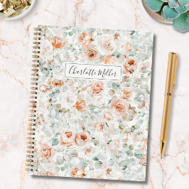 Monogramm Rose Blume Eukalyptus Blätter Floral Notizblock