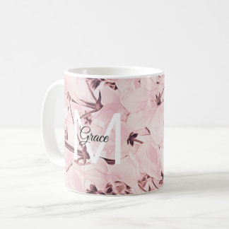 Monogramm Rose Blume Kaffee Tasse