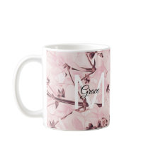 Monogramm Rose Blume Kaffee Tasse