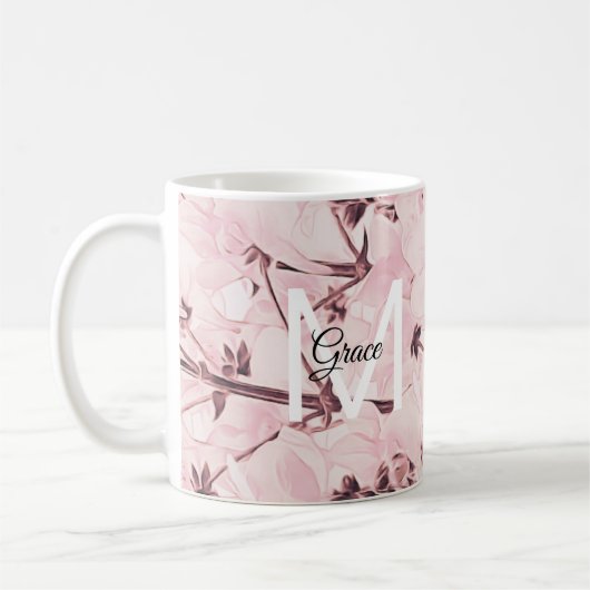 Monogramm Rose Blume Kaffee Tasse (Links)
