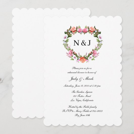 Monogramm Rose Blumenkohl Probe Abendessen Einladung (Vorne/Hinten)