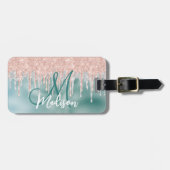 Monogramm: Rose, blush minze tropfen Gepäckanhänger (Vorderseite horizontal)