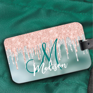 Monogramm: Rose, blush minze tropfen Gepäckanhänger