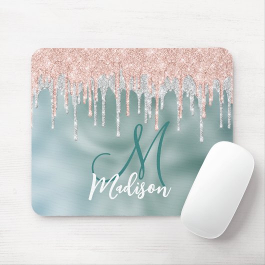 Monogramm: Rose, blush minze tropfen Mousepad (Mit Mouse)