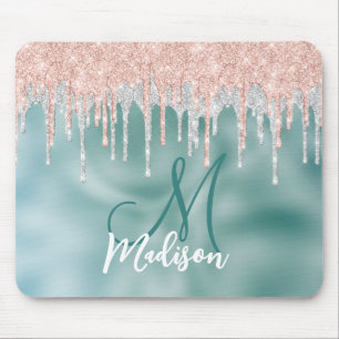 Monogramm: Rose, blush minze tropfen Mousepad
