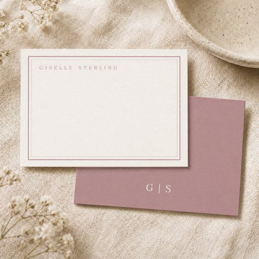 Monogramm Rosé Elfenbein Doppelrand Mitteilungskarte