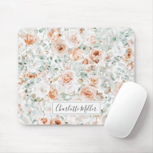 Monogramm Rose Eukalyptus Verlasst Grünpflanzen Mousepad (Mit Mouse)
