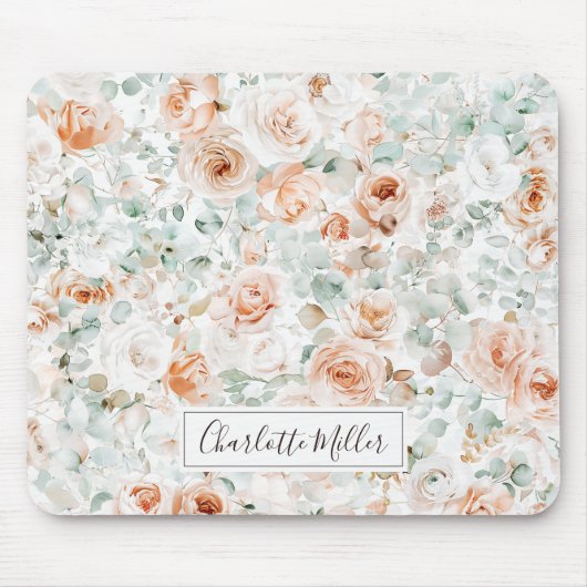 Monogramm Rose Eukalyptus Verlasst Grünpflanzen Mousepad (Vorne)