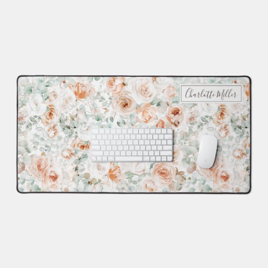 Monogramm Rose Eukalyptus Verlasst Grünpflanzen Schreibtischunterlage (Tastatur & Maus)