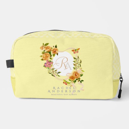 Monogramm-Rose-Flachband-Papiertüte Waschbeutel (Vorderseite)