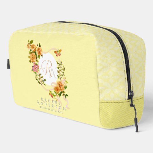 Monogramm-Rose-Flachband-Papiertüte Waschbeutel (Rechte Ecke)