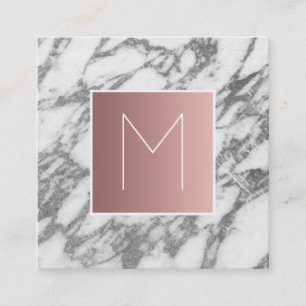 Monogramm Rose Gold auf grauem Marmor Quadratische Visitenkarte