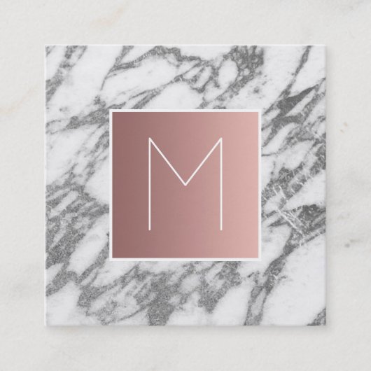 Monogramm Rose Gold auf grauem Marmor Quadratische Visitenkarte (Vorderseite)