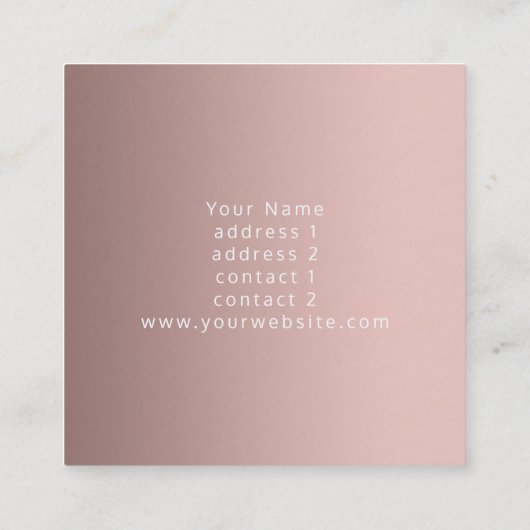 Monogramm Rose Gold auf schwarz-weißem Marmor Quadratische Visitenkarte (Rückseite)