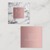 Monogramm Rose Gold auf schwarz-weißem Marmor Quadratische Visitenkarte (Vorne/Hinten)