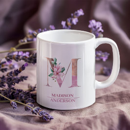 Monogramm Rose Gold Blume Letter M Kaffeetasse