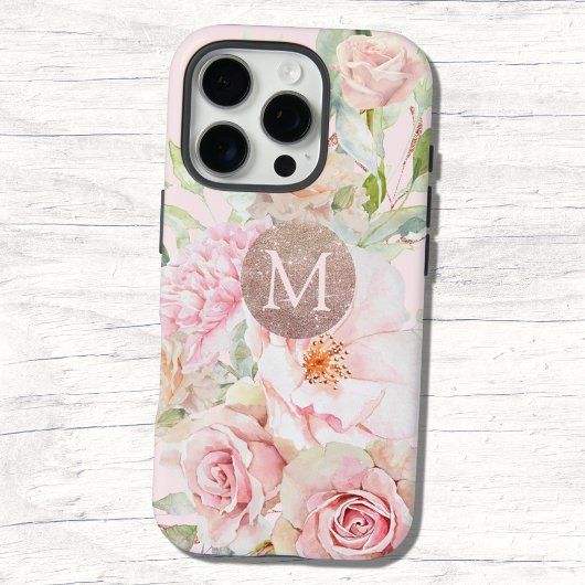 Monogramm Rose Gold Blush Pink Aquarellfarben Case-Mate iPhone Hülle