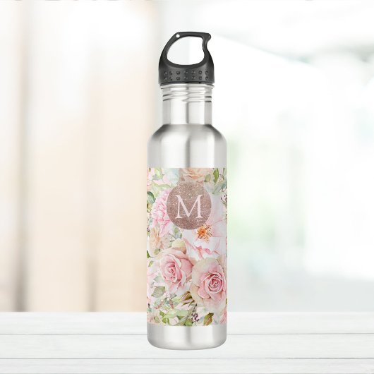 Monogramm Rose Gold Blush Pink Aquarellfarben Edelstahlflasche
