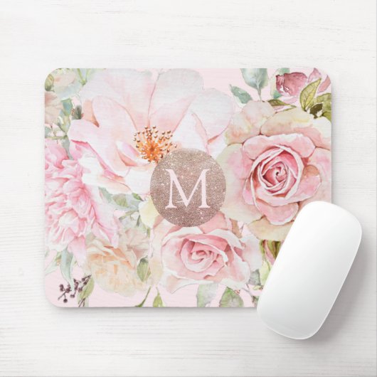 Monogramm Rose Gold Blush Pink Aquarellfarben Mousepad (Mit Mouse)