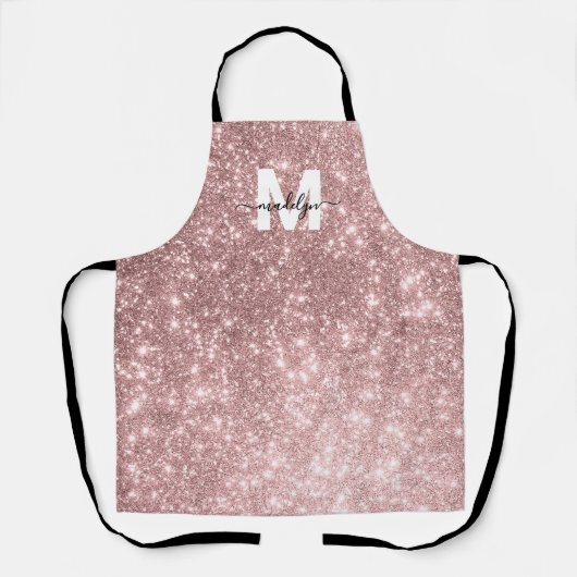 Monogramm Rose Gold Blush Rosa Glitzer Name Schürze (Vorderseite)