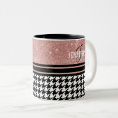 Monogramm Rose Gold Glitzer Hahnentrittmuster indi Zweifarbige Tasse (VorderseiteRechts)