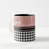 Monogramm Rose Gold Glitzer Hahnentrittmuster indi Zweifarbige Tasse (Vorderseite Links)