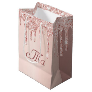 Monogramm Rose Gold Glitzer Rosa Funkeln Hochzeit Mittlere Geschenktüte