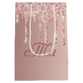 Monogramm Rose Gold Glitzer Rosa Funkeln Hochzeit Mittlere Geschenktüte (Rückseite)